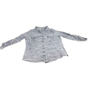 Sonoma Womens Casual Button Up Shirt XL Roll Tab Long Sleeve Marbled Black White